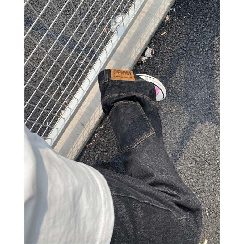 美式高街设计感牛仔裤男款春秋季提档倒装口袋裤子显高微喇直筒裤,男装牛仔裤,电商B315