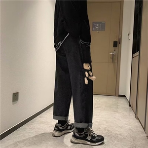 W293-P45 港风个性休闲裤小熊玩偶设计牛仔裤图片