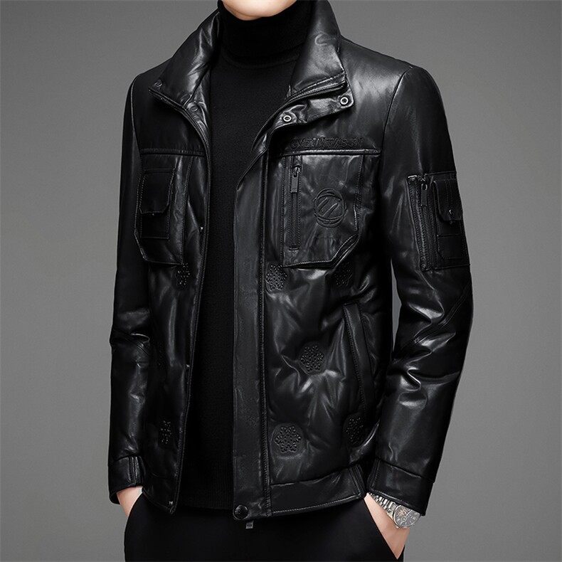 DLSN8116羽绒皮衣男头层绵羊皮白鸭绒羽绒服皮风衣P1300，男装皮衣，电商B360