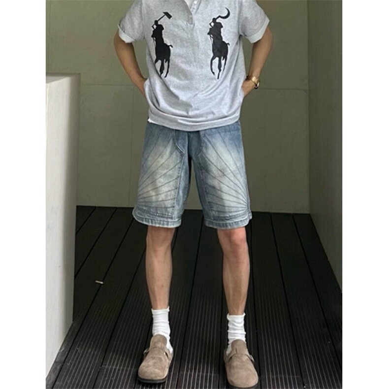 美式重工解构牛仔短裤男夏季宽松复古水洗情侣五分裤ND06,男装牛仔裤,星座1116A（原606A-3）
