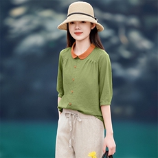 2026年春季女短袖宽松常规，女装衬衫，江南依恋