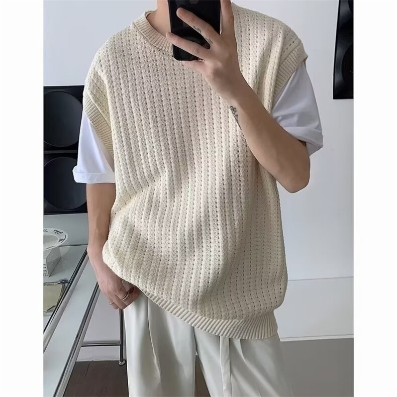 577-P33美式硬汉镂空针织背心男网眼透视宽松无袖t恤透气运动,男装背心/马甲,电商B323A