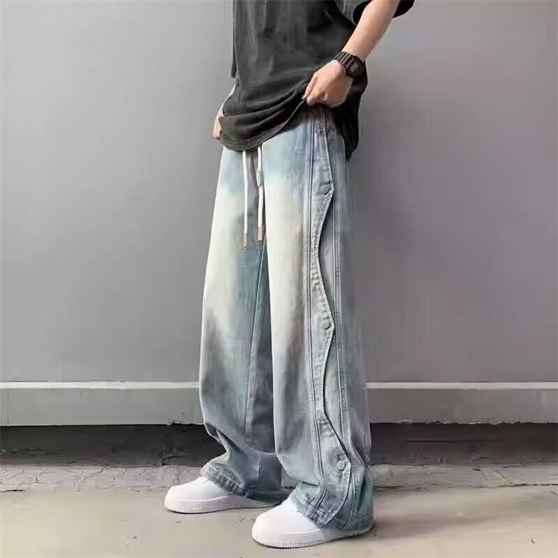 【现货】美式牛仔裤男阔腿宽松高街设计感工装裤F696p42,男装牛仔裤,星座1112-1