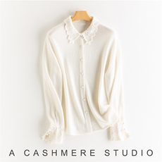 2025年秋季时尚百搭通勤简约休闲polo领钩花开衫，女装羊绒衫，致织羊绒