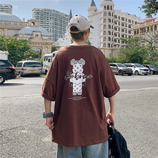 1港风小熊印花休闲情侣日系潮大码M-5XL短袖T恤男DT7736P25控38，男装T恤，星座226-2
