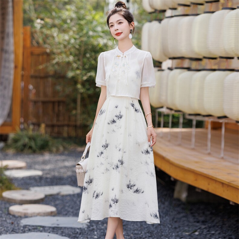 洋气时尚套装女2024夏季新款女装复古名族风吊带连衣裙两件套现货,女装套装/套裙,慧尚依恋
