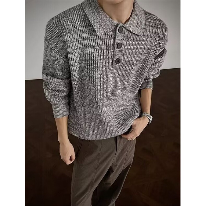 秋季简约气质POLO领坑条百搭显瘦纯色长袖软糯针织毛衣女M5804,男装针织衫/毛衣,星座1116A（原606A-3）