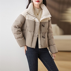 简约立领保暖抽绳短款90白鸭绒羽绒服外套，女装羽绒服，臻衣坊