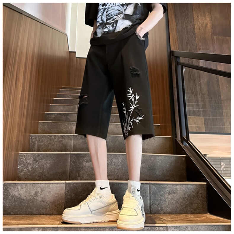 D2058-p45-控68  现货风宽松cleanfit牛仔裤七分裤黑暗图片
