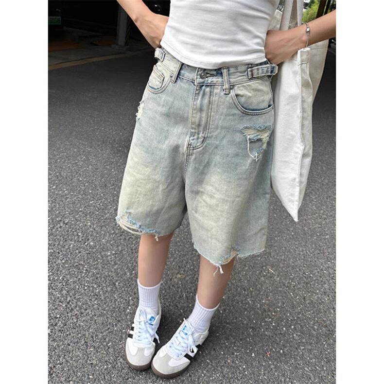 做旧五分牛仔短裤女夏季高腰显瘦阔腿百搭5分中裤子NGD121,男装牛仔裤,星座1116A（原606A-3）