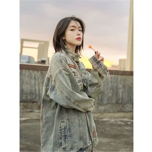 JK8615-P65 美式高街水洗做旧牛仔外套男女秋季图片