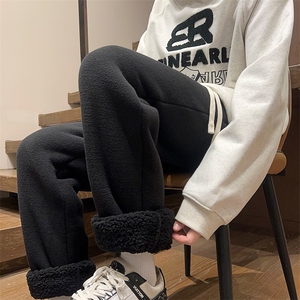 05冬加绒加厚羊羔绒束脚裤子纯色简约百搭潮裤XZ211-1-K2378-P65,冬天穿搭职场图片