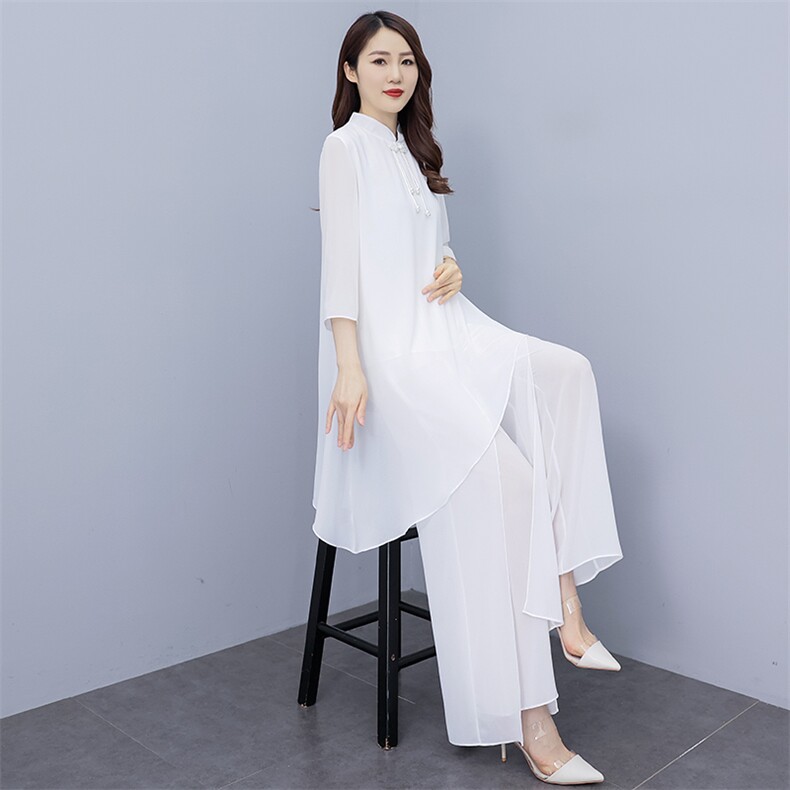 禅意女装白色改良文艺复古汉服夏唐装中国风禅修套装茶服女连衣裙,商品下架区,秀美人生