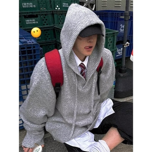996-P55 新款简约慵懒流行原宿北极绒连帽刺绣字母毛衣文艺图片