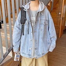 假两件牛仔外套男春秋新款宽松痞帅韩版夹克休闲帅气潮牌连帽上衣，男装工装外套，星座1210-1