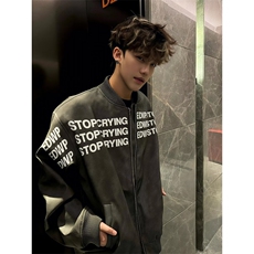 网图美潮蛋白PU皮印花夹棉飞行员夹克棉服外套W1895/特P85，男装夹克，电商B350