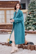 蓝色双面羊毛大衣女中长款2025秋冬季新款高级感气质西装毛呢外套，女装双面呢大衣，丝露怡语