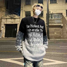 复古着设计条纹高级感显瘦休闲毛衣男女潮春，男装针织衫/毛衣，星座716-3