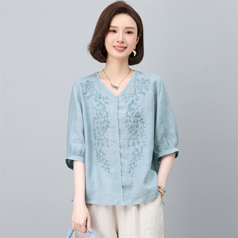 2025夏季纯苎麻简约气质宽松时尚休闲显瘦舒适上衣,女装衬衫,独衣靓
