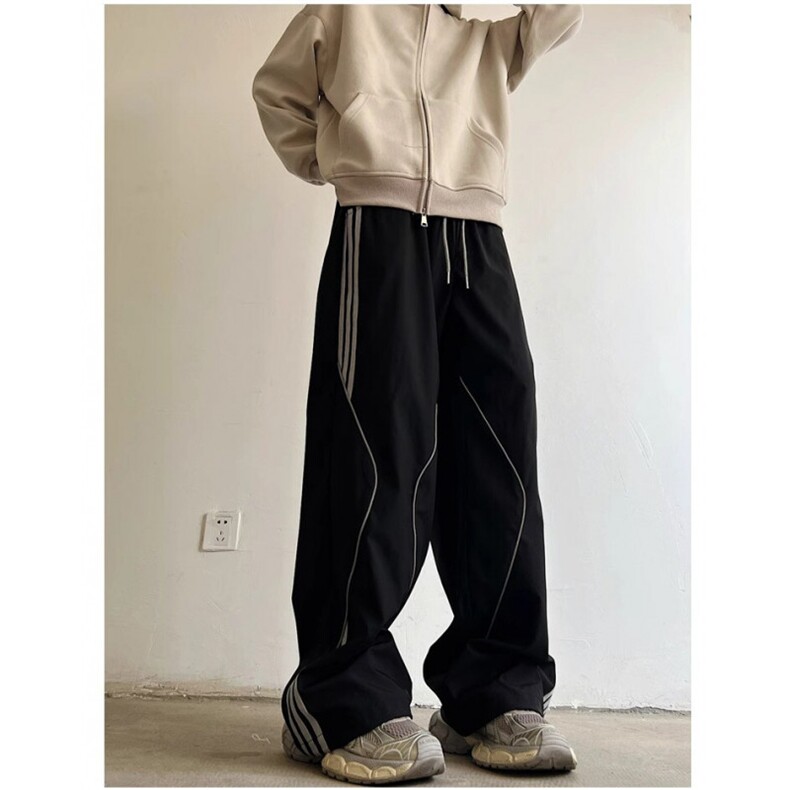 美式复古条纹拼接户外休闲运动裤男女hiphop街舞工装裤机能登山裤,男装工装外套,四季星座505