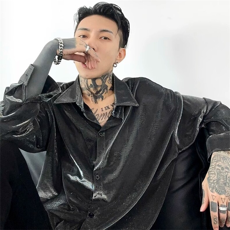 未来感液态炫彩偏光衬衫男长袖小众高级感休闲夜店衬衣WLC088-P42，男装衬衫，星座1008