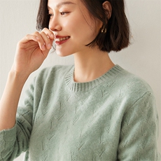冬季新款毛衣女宽松显瘦时尚百搭圆领35%羊绒衫衫，女装羊绒衫，七柒羊绒