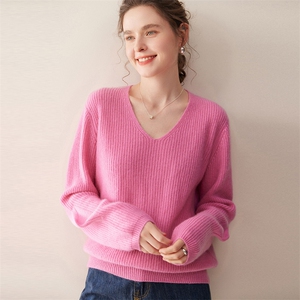 2025秋冬百搭时尚厚款v领羊绒衫，女装羊绒衫，珍丝贝尔
