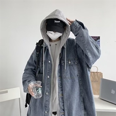 美式春秋连帽牛仔外套男高街vibe潮牌痞帅假两件夹克男J144-P70，男装工装外套，星座1008