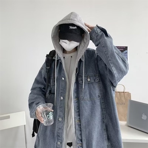 美式春秋连帽牛仔外套男高街vibe潮牌痞帅假两件夹克男J144-P70图片