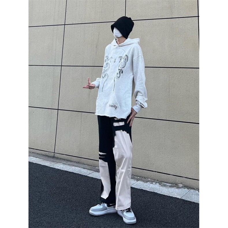 KN7026HH-特P47美式高街vibe撞色拼接牛仔裤男女小众设计感,男装牛仔裤,星座1007（原301D）