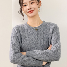 2025年秋季长袖圆领时尚百搭通勤简约休闲圆领麻花，女装羊毛衫，锦弘羊绒
