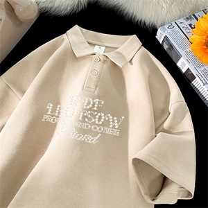 可设48小时支持抖音得物来样二开 网眼透气翻领t恤美式短袖POLO衫图片