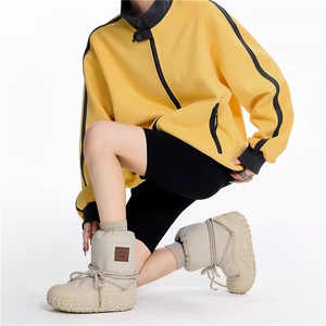 WY841-P65-450克美式慵懒chic新款复古撞色运动休闲立领卫衣外套图片