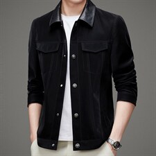 D322男式2023秋新款翻领修绵羊皮男皮夹克P672,男装皮衣,电商B360
