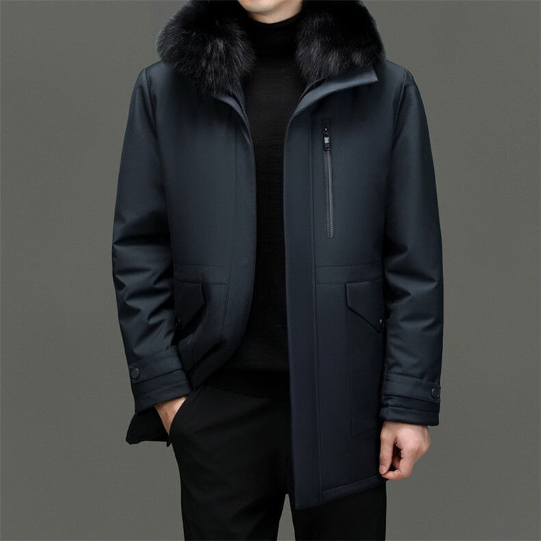 中老年羽绒服男士装中长款加厚防寒服大码派克服狐狸毛领休闲外套，男装羽绒服，电商B212（原钱塘6029）