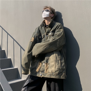 美式复古潮流休闲外套2024秋季新款水洗做旧牛仔夹克男 W7957-P62图片