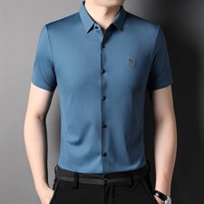 针冰丝无痕短袖衬衫男中年2023年夏季商务休闲宽松免烫爸爸装，男装衬衫，电商B212（原钱塘6029）