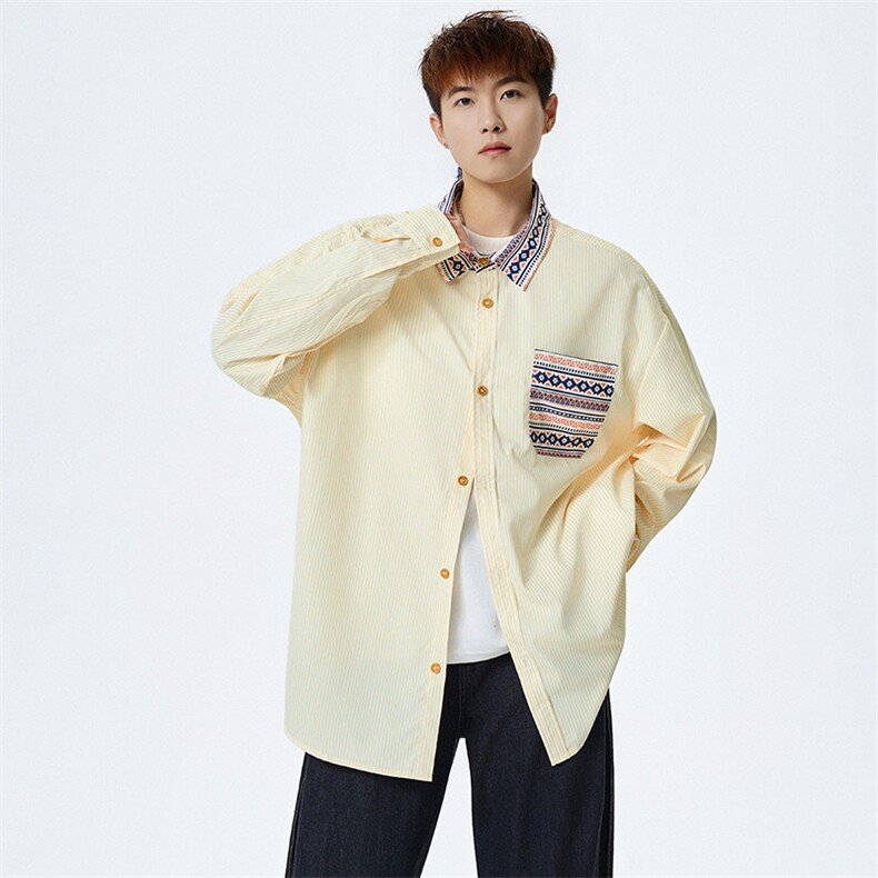 有货203-6CS4530P49特学院风条纹拼接长袖衬衫，男装衬衫，星座203-6(原电商259)