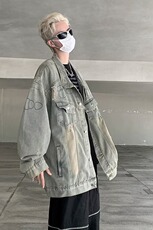 高街vibe美式设计感破洞牛仔外套男女情侣款潮流夹克21488-p79，男装工装外套，星座1008