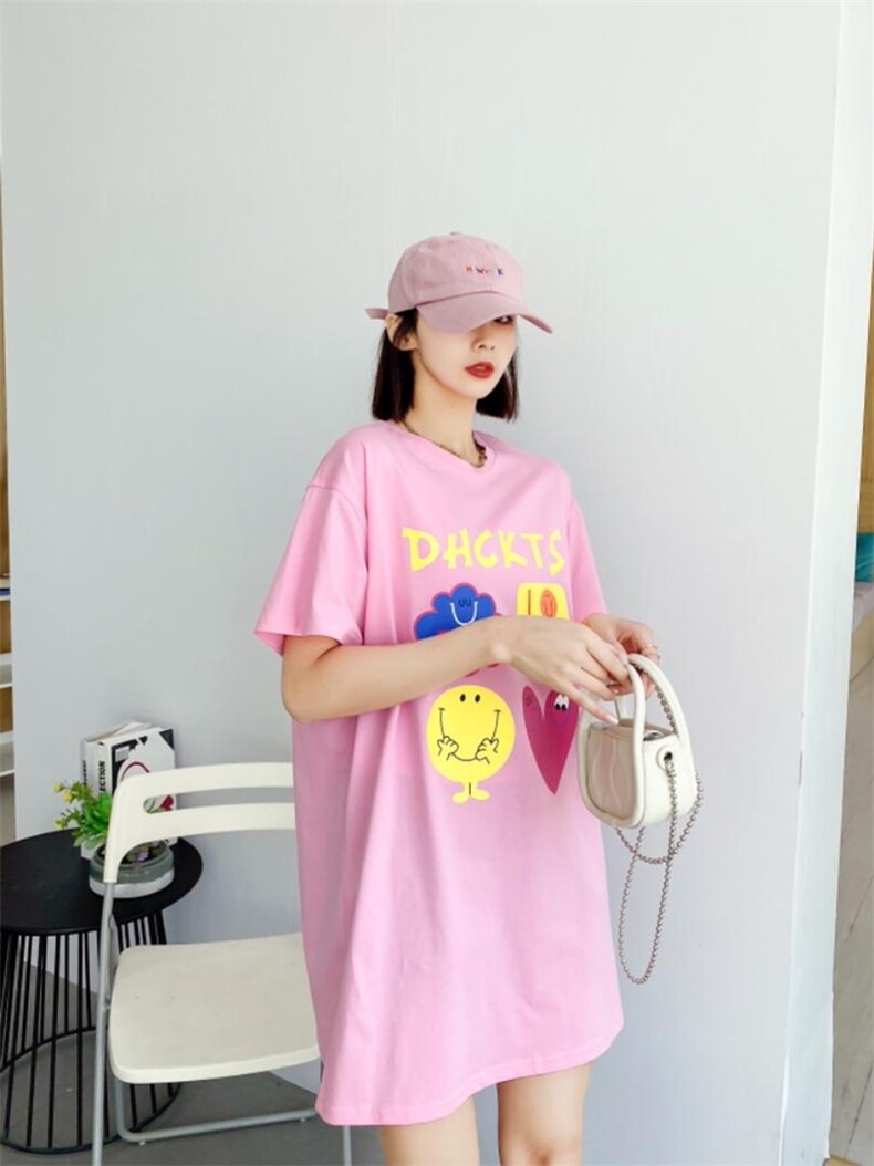 时尚潮流休闲长款T恤，女装T恤，泽妤