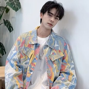 水墨涂鸦外套男春季潮牌痞帅炸街夹克美式设计感衣服219/P72图片
