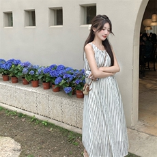条纹背心连衣裙女夏显瘦遮肉减龄无袖裙子2C276-L3456-P105-K155，女装连衣裙，2C276