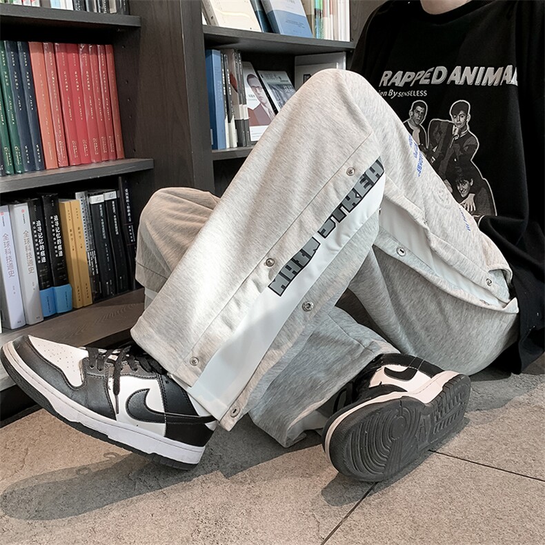 春季排扣感阔腿裤港风ins潮流宽松休闲裤子男百搭帅气NB740-p38,男装休闲裤,星座1008-2