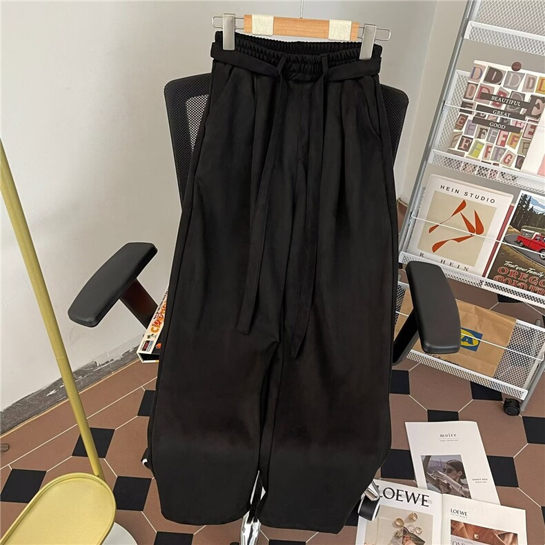 麂皮绒直筒裤男潮牌宽松阔腿休闲运动长裤1455P50,女装休闲裤,星座410-2