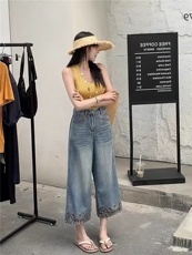 2025时尚简约百搭阔腿牛仔裤修身显瘦，女装休闲裤，湘姗
