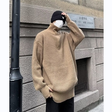 日系ins复古半拉链毛衣男冬季潮牌简约宽松保暖针织线衣MZ399-P56，男装针织衫/毛衣，星座412-2