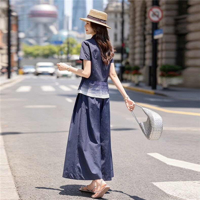 气质大方得体裙裤套装女2026夏新款时尚减龄拼接职场风两件套,女装套装/套裙,水衣源