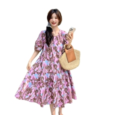 温柔风高级感法式印花茶歇裙夏季新款森系甜美小个子气质连衣裙女，女装连衣裙，2C217