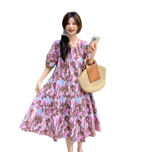 温柔风高级感法式印花茶歇裙夏季新款森系甜美小个子气质连衣裙女图片