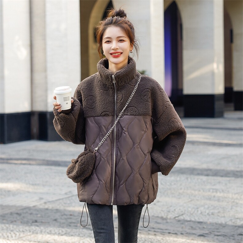 羽绒服女2025冬季新款女装韩版时尚颗粒绒拼接保暖白鸭绒外套,女装羽绒服,慧尚依恋